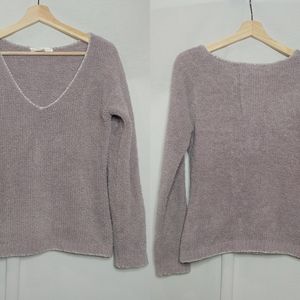 Barefoot Dreams CozyChic Vneck Long Sleeve Pullovwr Sweater Dusty Purple S 518